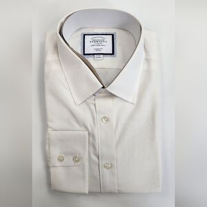 Charles Tyrwhitt Non-Iron Twill Dress Shirt Classic Fit Ivory Cotton Size 17/35